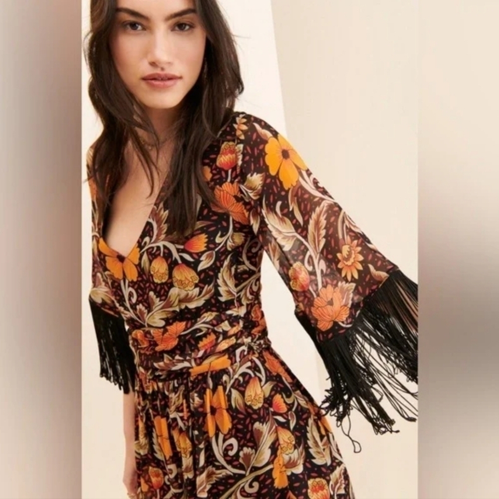 NWOT Verb by Pallavi Singhee Floral Fringe Mini Dress Size SP